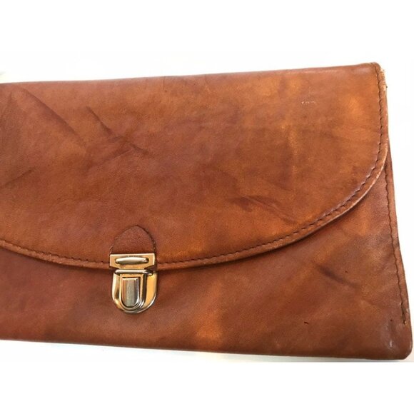 Vintage 1970's Leather Envelop Clutch Purse Industria Argentina Brown VACA Canoa - Picture 2 of 8